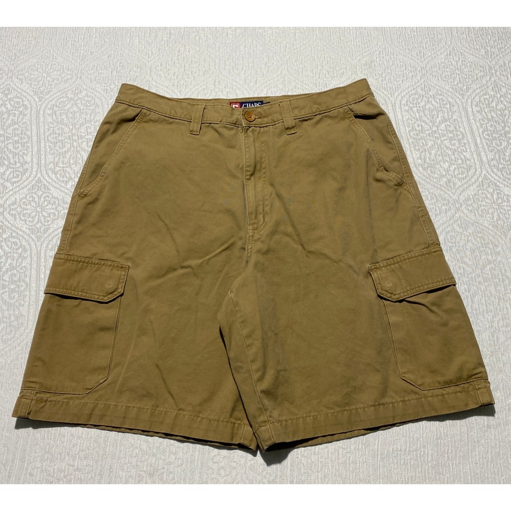 Chaps Mens 34 Cargo Shorts Khaki Brown 100% Cotton Relaxed Fit Utility Pockets